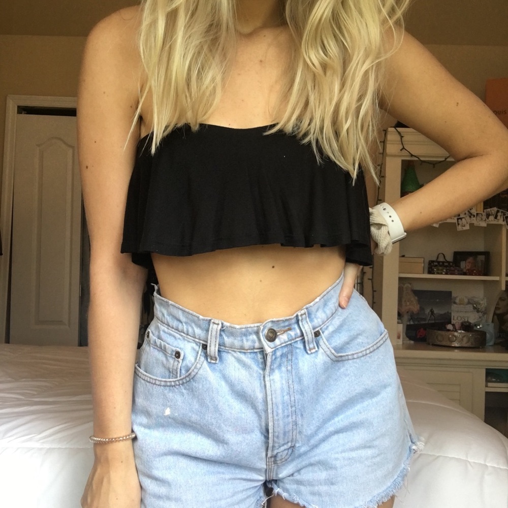 Black Ruffled Bandeau Top